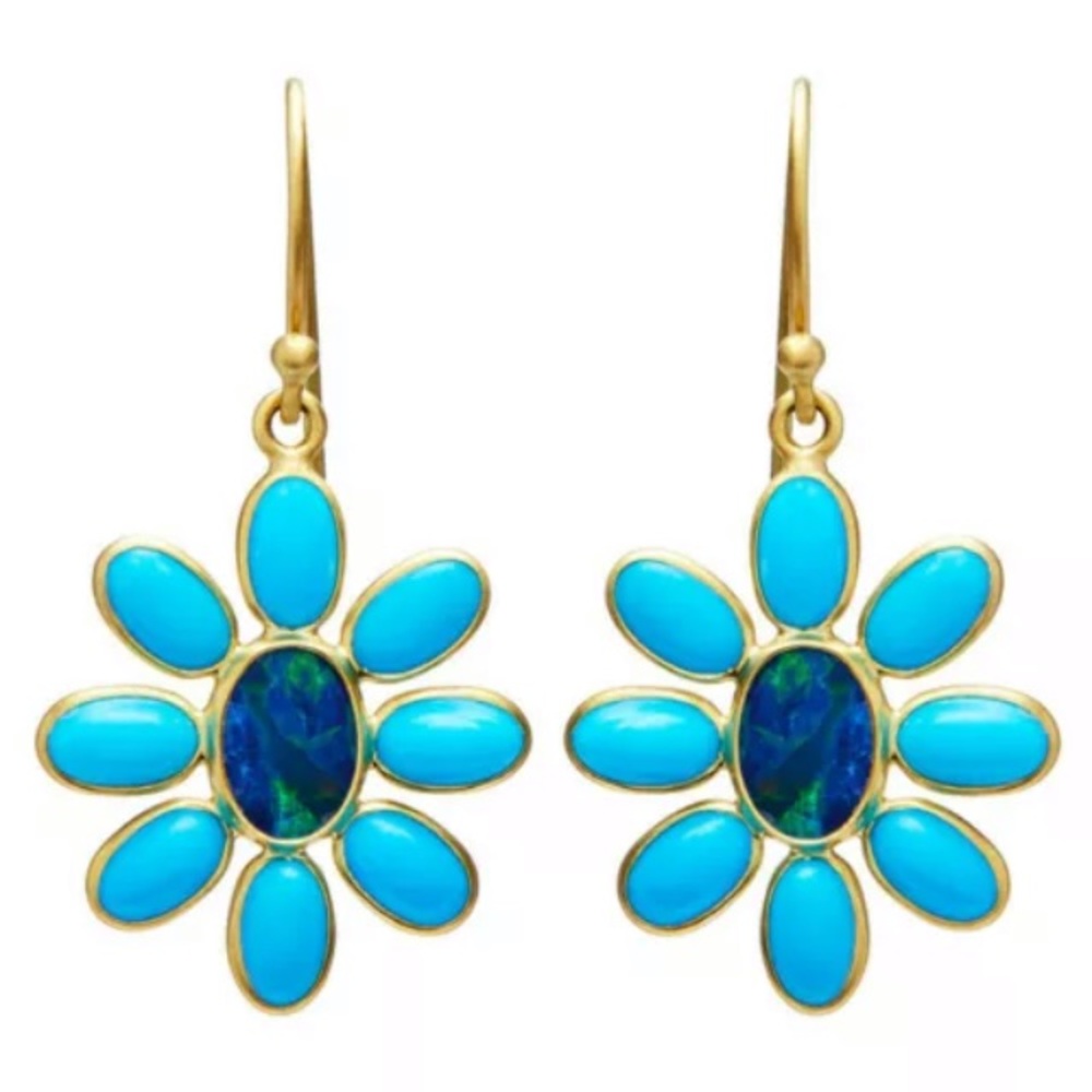 - - 🐳 Blue Enameled Daises in 14k GP
